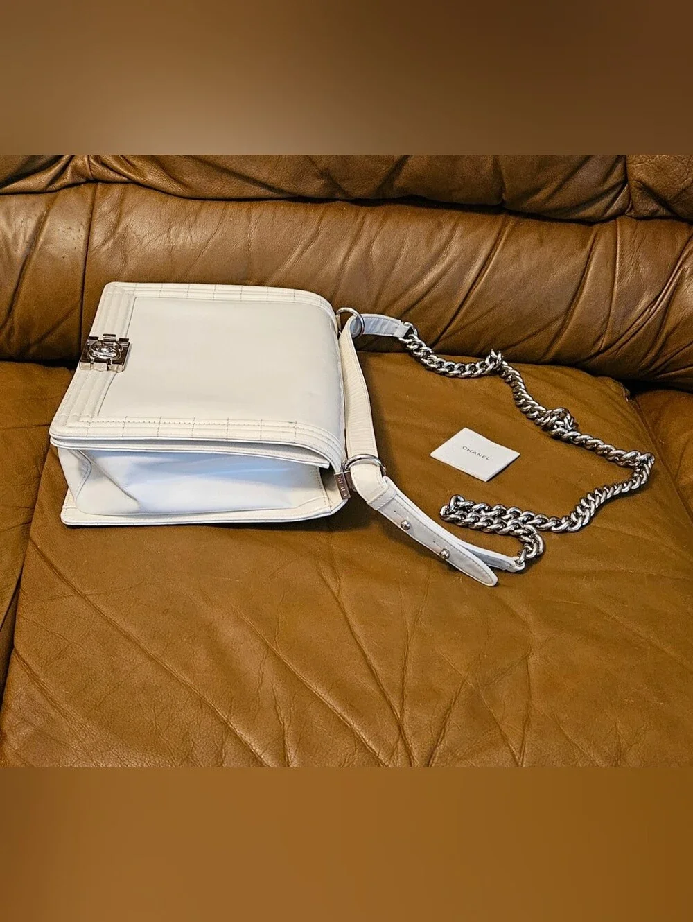 Chanel Boy Cream Leather High-End Luxury Chain Shoulder Bag (LIMITED EDITION)